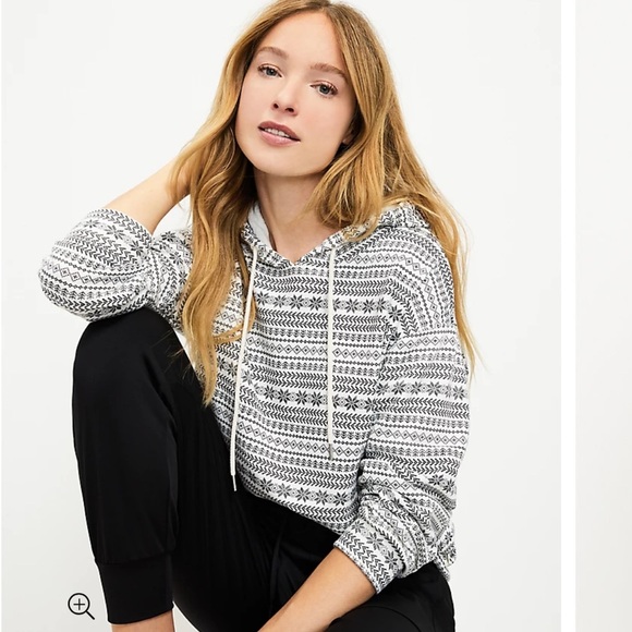 Lou & Grey Fair Isle Fluffy Fleece Hoodie Size Medium Holiday Cozy Casual Fall - Picture 2 of 11